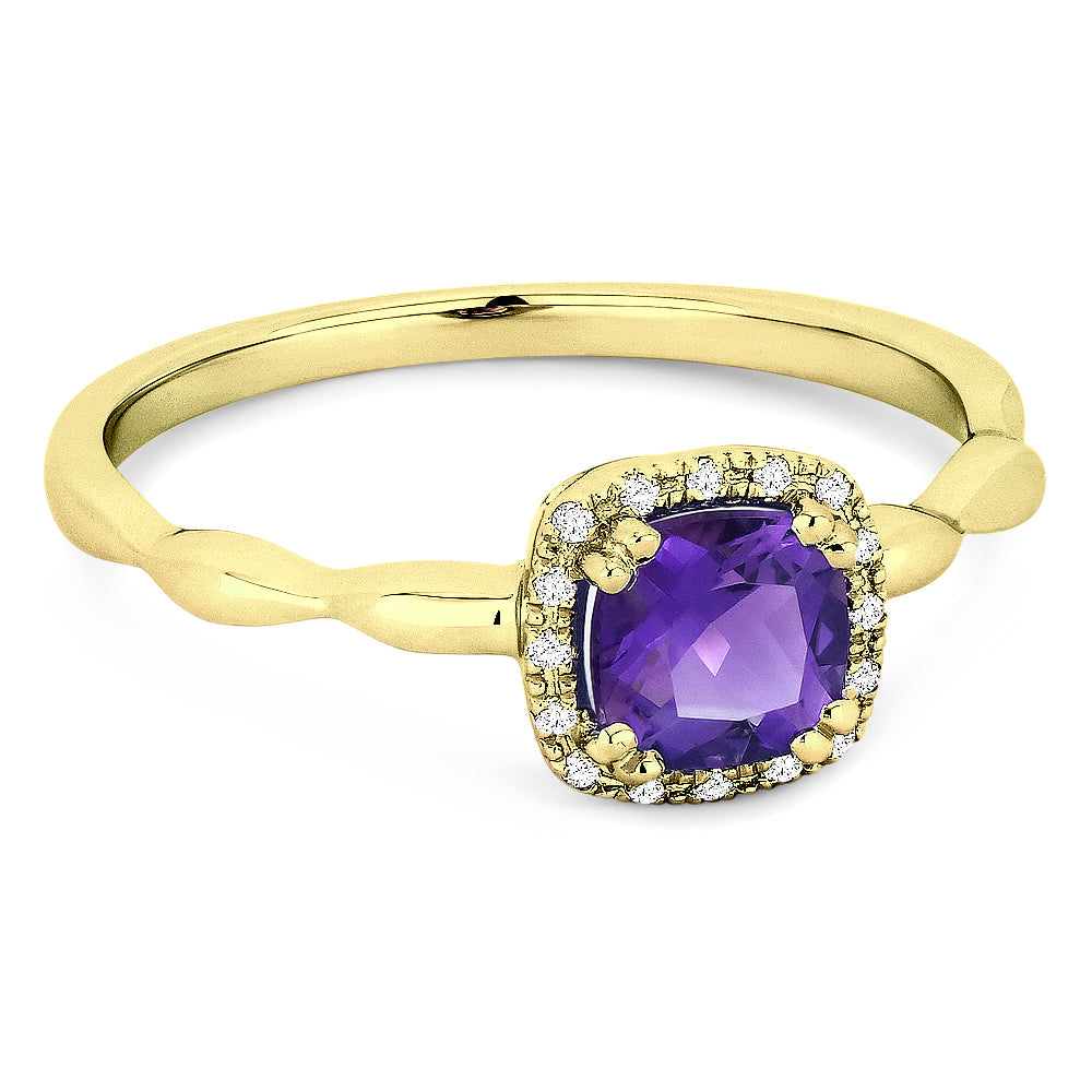 Beautiful Hand Crafted 14K Yellow Gold 5MM Amethyst And Diamond Essentials Collection Ring