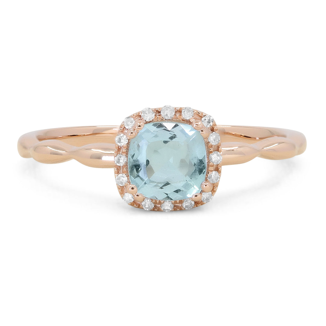 Beautiful Hand Crafted 14K Rose Gold 5MM Aquamarine And Diamond Essentials Collection Ring