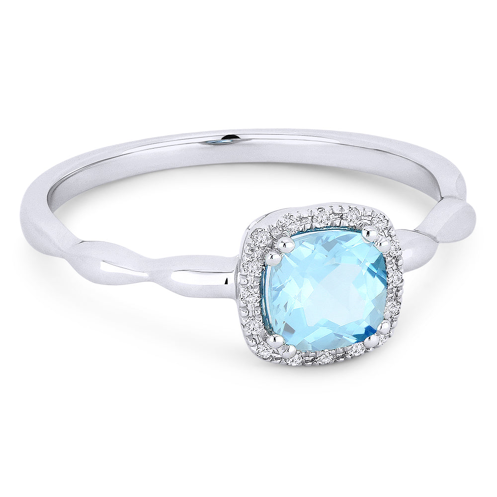 Beautiful Hand Crafted 14K White Gold 5MM Aquamarine And Diamond Essentials Collection Ring
