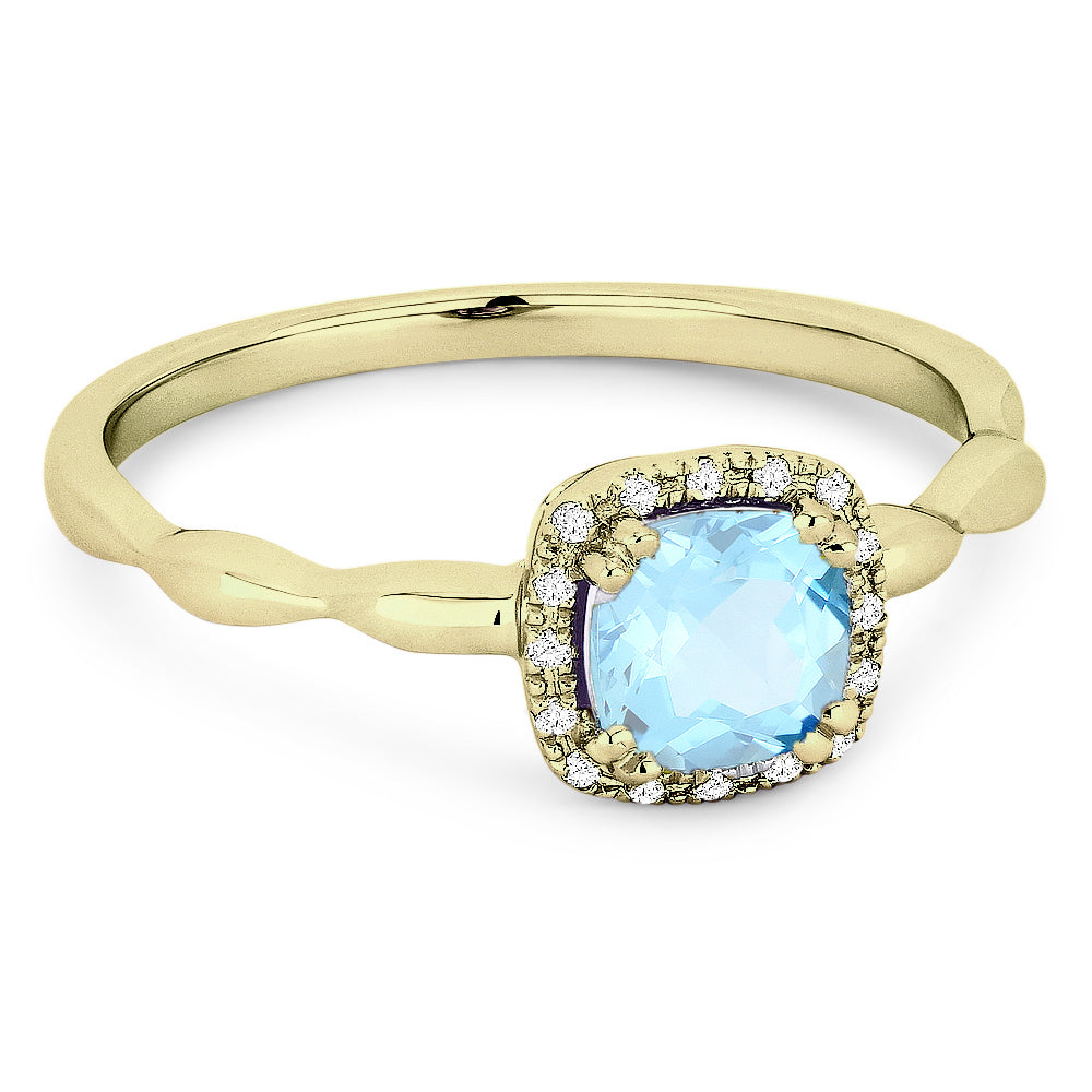 Beautiful Hand Crafted 14K Yellow Gold 5MM Aquamarine And Diamond Essentials Collection Ring