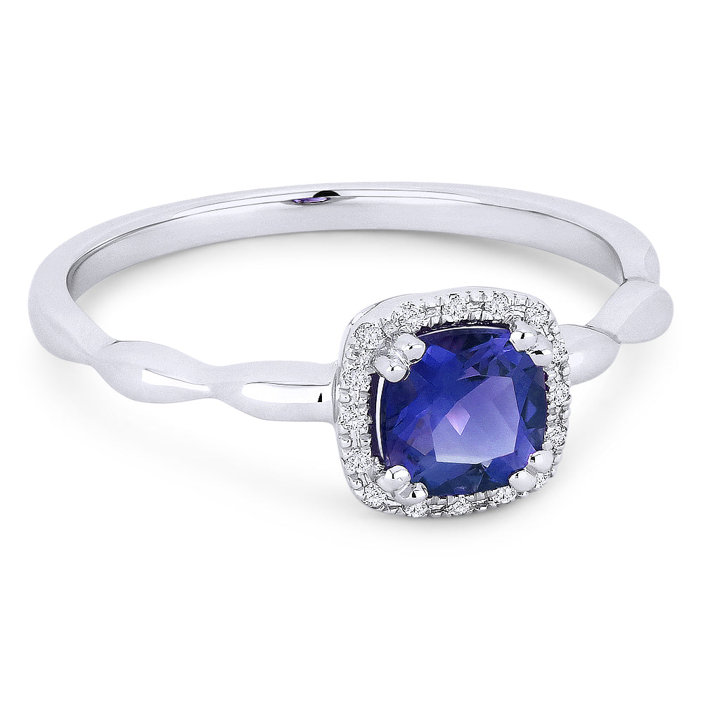 Beautiful Hand Crafted 14K White Gold 5MM Created Sapphire And Diamond Essentials Collection Ring