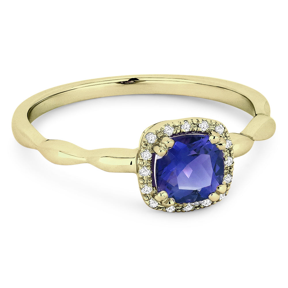 Beautiful Hand Crafted 14K Yellow Gold 5MM Created Sapphire And Diamond Essentials Collection Ring