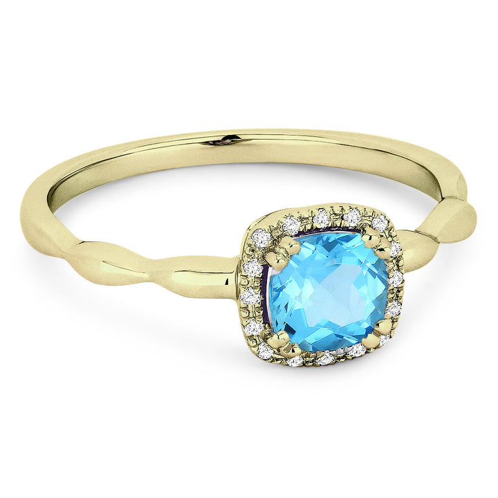 Beautiful Hand Crafted 14K Yellow Gold 5MM Blue Topaz And Diamond Essentials Collection Ring