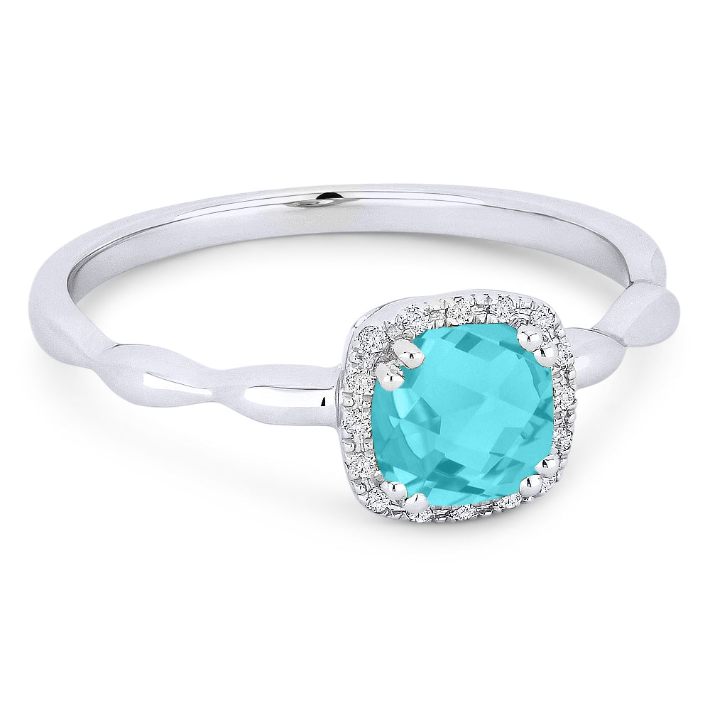 Beautiful Hand Crafted 14K White Gold 5MM Created Tourmaline Paraiba And Diamond Essentials Collection Ring