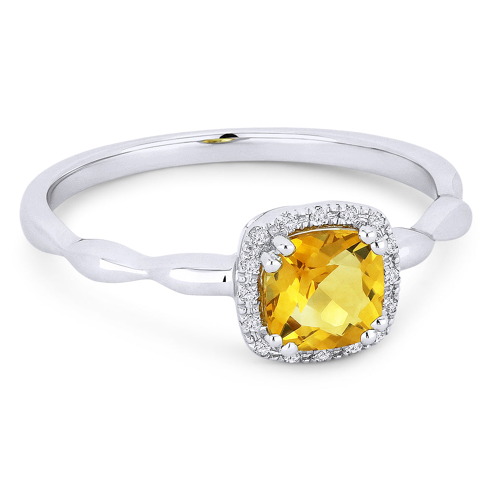 Beautiful Hand Crafted 14K White Gold 5MM Citrine And Diamond Essentials Collection Ring