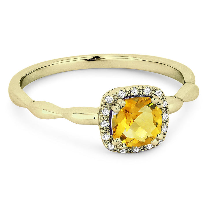 Beautiful Hand Crafted 14K Yellow Gold 5MM Citrine And Diamond Essentials Collection Ring