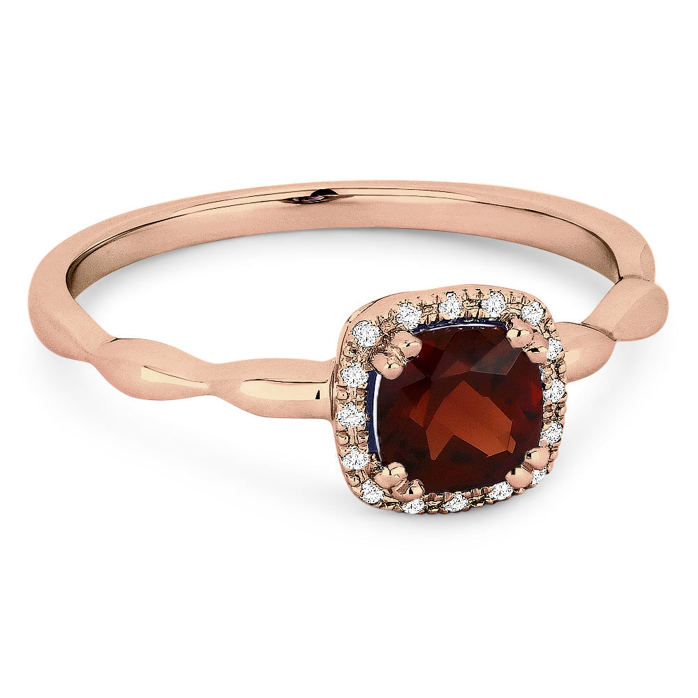 Beautiful Hand Crafted 14K Rose Gold 5MM Garnet And Diamond Essentials Collection Ring