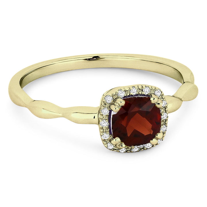 Beautiful Hand Crafted 14K Yellow Gold 5MM Garnet And Diamond Essentials Collection Ring