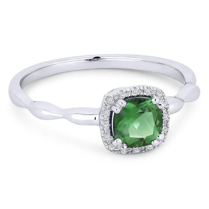 Beautiful Hand Crafted 14K White Gold 5MM Created Emerald And Diamond Essentials Collection Ring