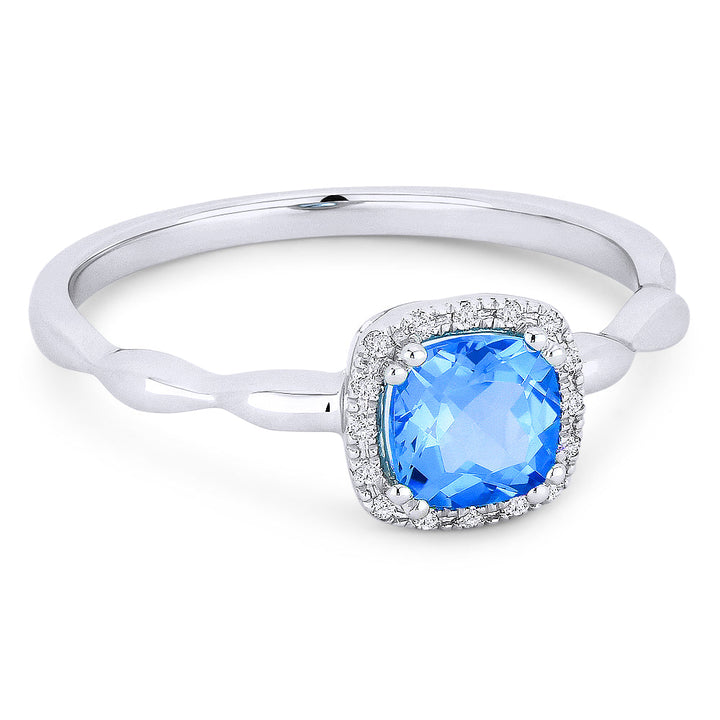 Beautiful Hand Crafted 14K White Gold 5MM London Blue Topaz And Diamond Essentials Collection Ring