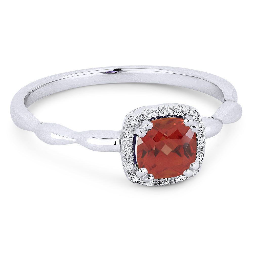 Beautiful Hand Crafted 14K White Gold 5MM Created Padparadscha And Diamond Essentials Collection Ring