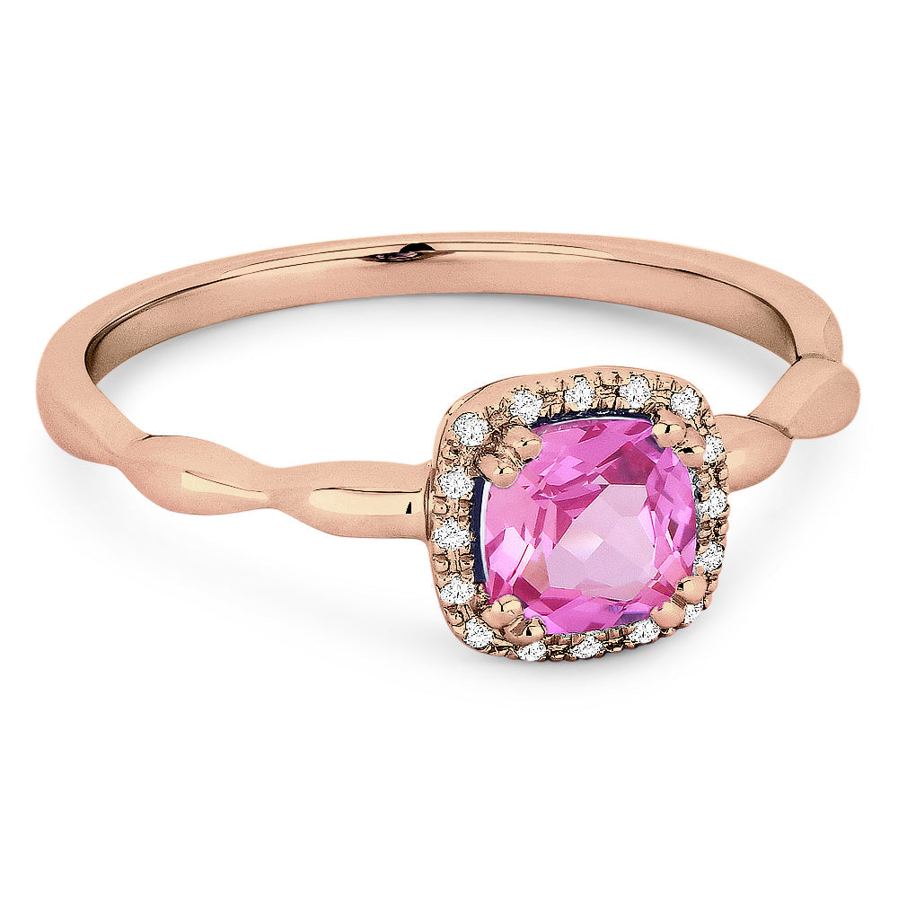 Beautiful Hand Crafted 14K Rose Gold 5MM Created Pink Sapphire And Diamond Essentials Collection Ring