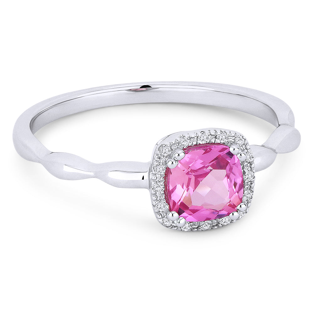 Beautiful Hand Crafted 14K White Gold 5MM Created Pink Sapphire And Diamond Essentials Collection Ring