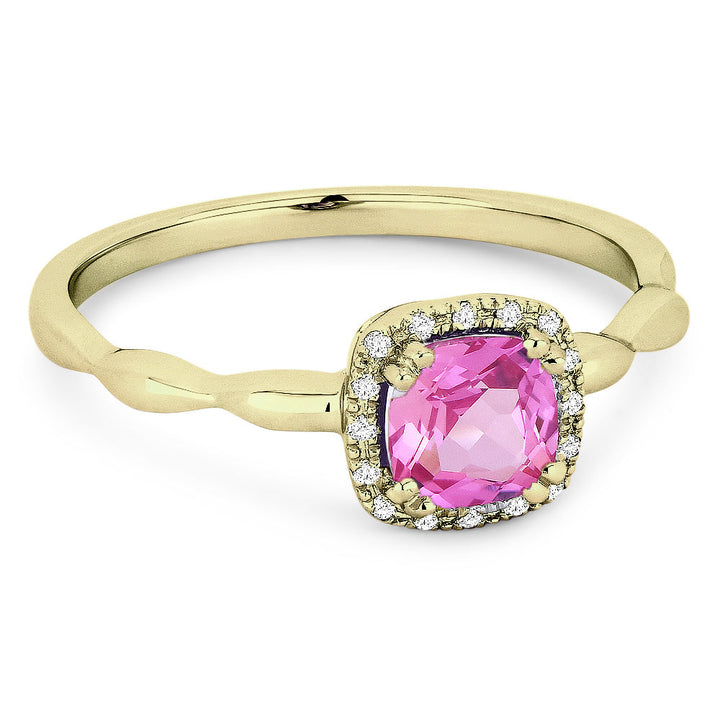 Beautiful Hand Crafted 14K Yellow Gold 5MM Created Pink Sapphire And Diamond Essentials Collection Ring