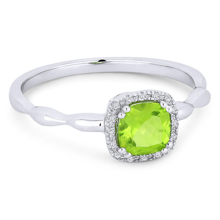 Beautiful Hand Crafted 14K White Gold 5MM Peridot And Diamond Essentials Collection Ring