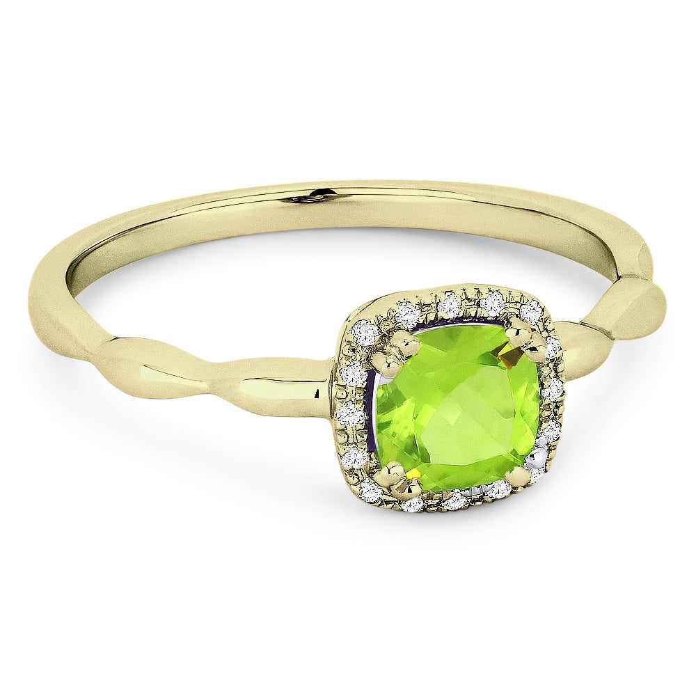 Beautiful Hand Crafted 14K Yellow Gold 5MM Peridot And Diamond Essentials Collection Ring
