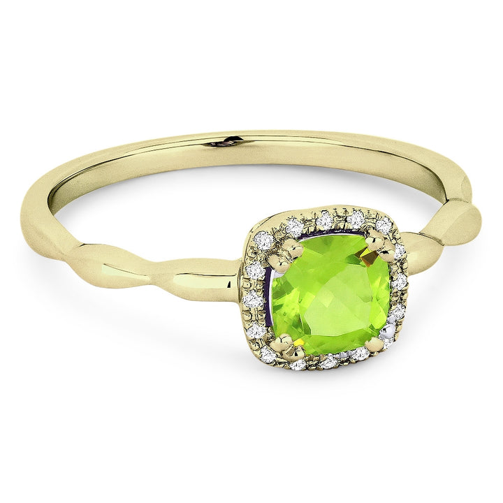 Beautiful Hand Crafted 14K Yellow Gold 5MM Peridot And Diamond Essentials Collection Ring