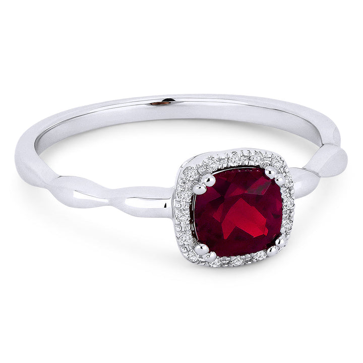 Beautiful Hand Crafted 14K White Gold 5MM Created Ruby And Diamond Essentials Collection Ring