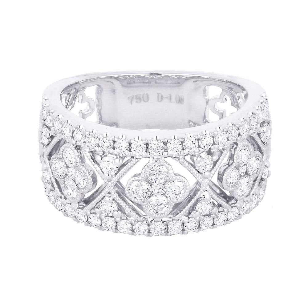 Beautiful Hand Crafted 14K White Gold White Diamond Milano Collection Ring