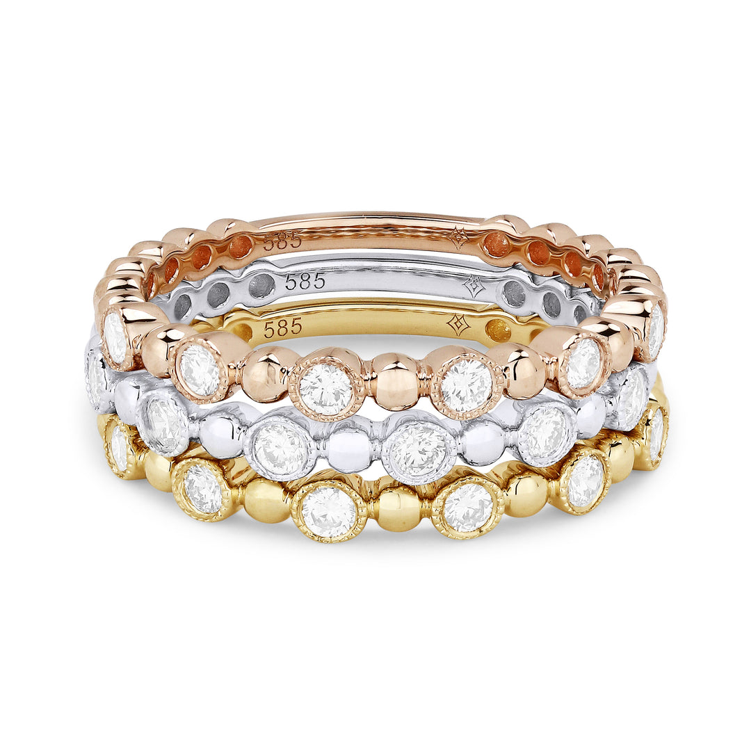 Beautiful Hand Crafted 14K Tri Color Gold White Diamond Milano Collection Ring