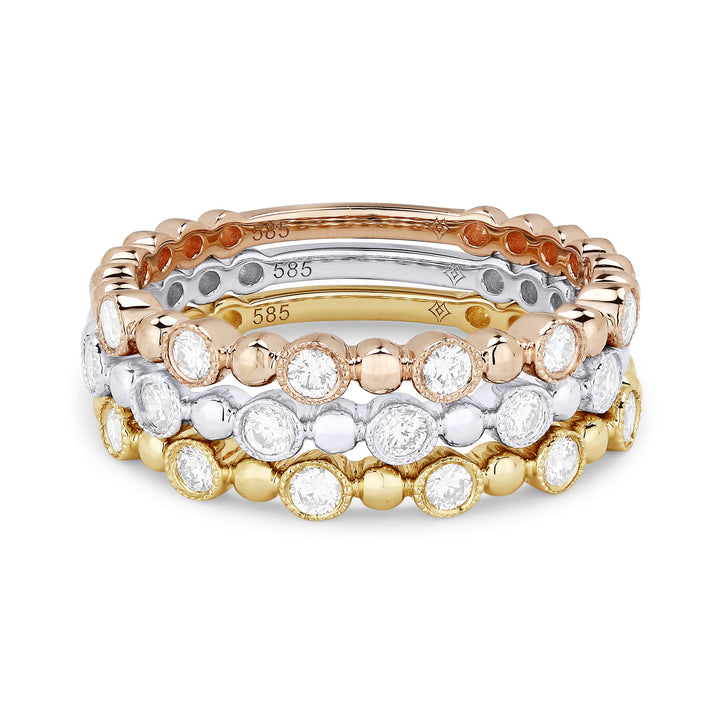 Beautiful Hand Crafted 14K Tri Color Gold White Diamond Milano Collection Ring