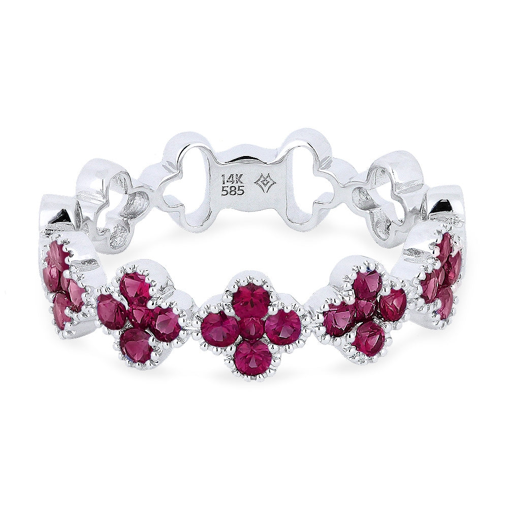 Beautiful Hand Crafted 14K White Gold 5MM Ruby And Diamond Milano Collection Ring