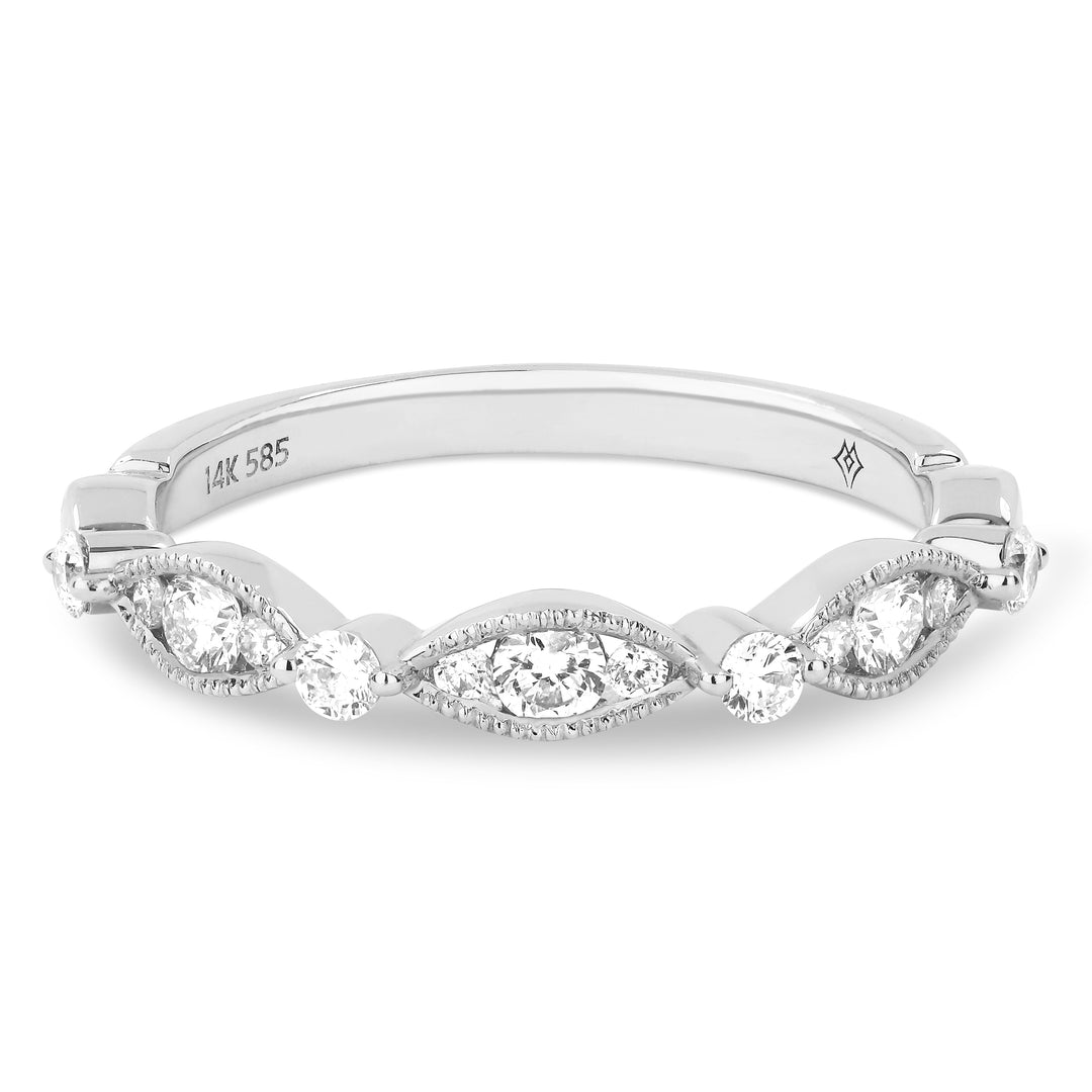 Beautiful Hand Crafted 14K White Gold White Diamond Milano Collection Ring