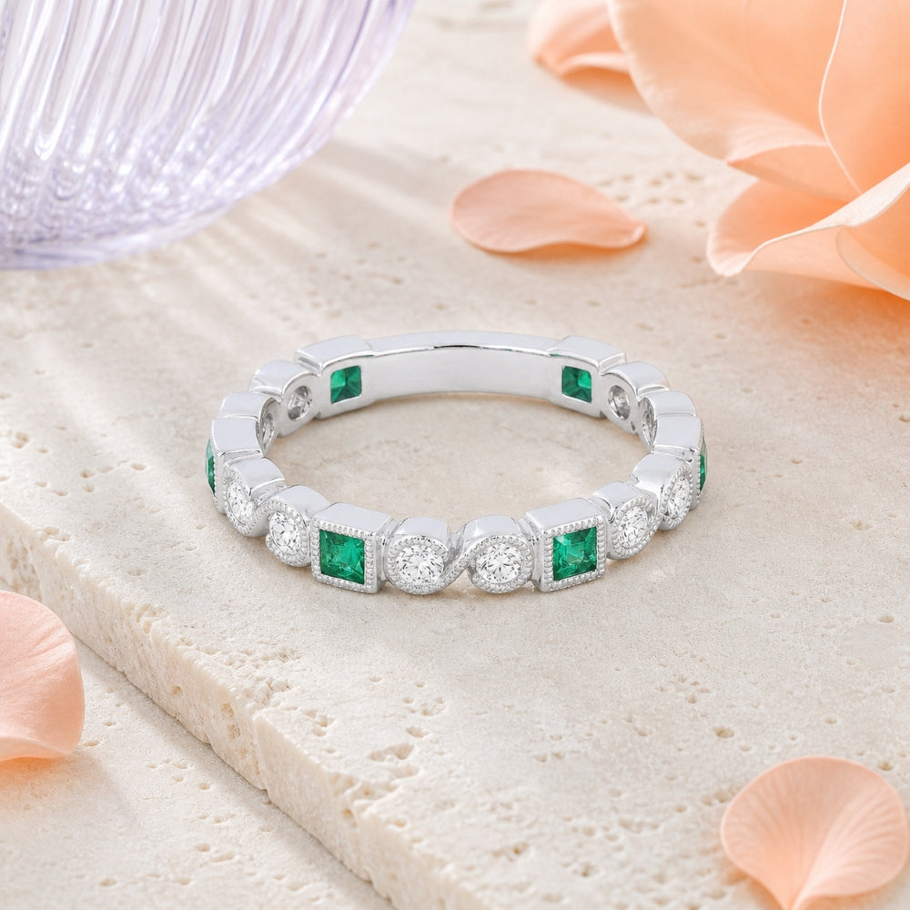 R1057 - 14K Gold Emerald Stackable Ring