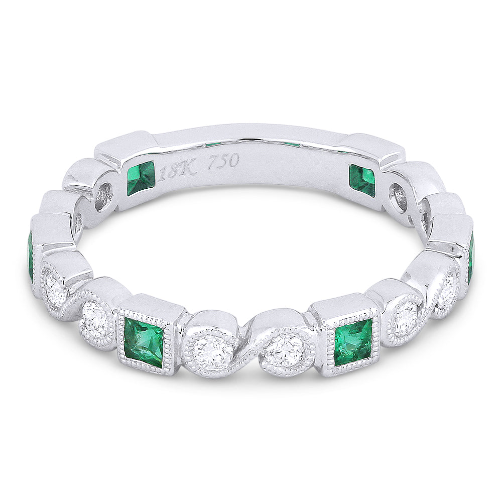 Beautiful Hand Crafted 14K White Gold  Emerald And Diamond Arianna Collection Ring