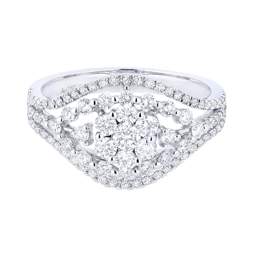 Beautiful Hand Crafted 14K White Gold White Diamond Lumina Collection Ring