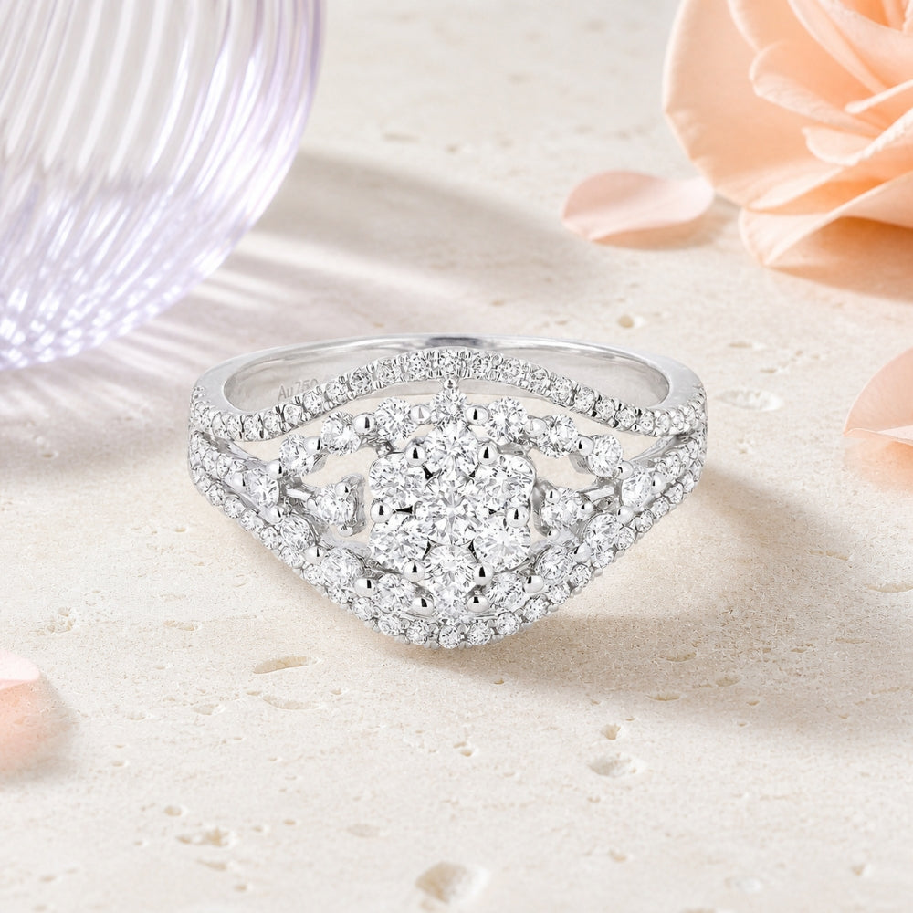 R1058 - 14K White Gold Diamond Cocktail Ring