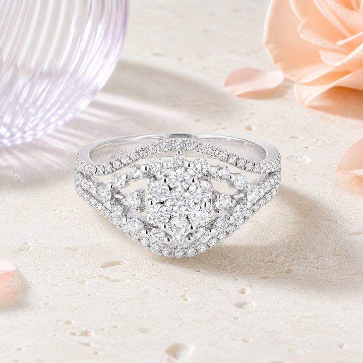 R1058 - 14K White Gold Diamond Cocktail Ring