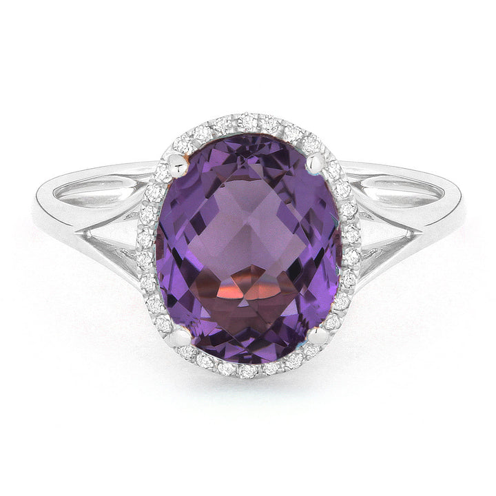 Beautiful Hand Crafted 14K White Gold 8X10MM Amethyst And Diamond Essentials Collection Ring