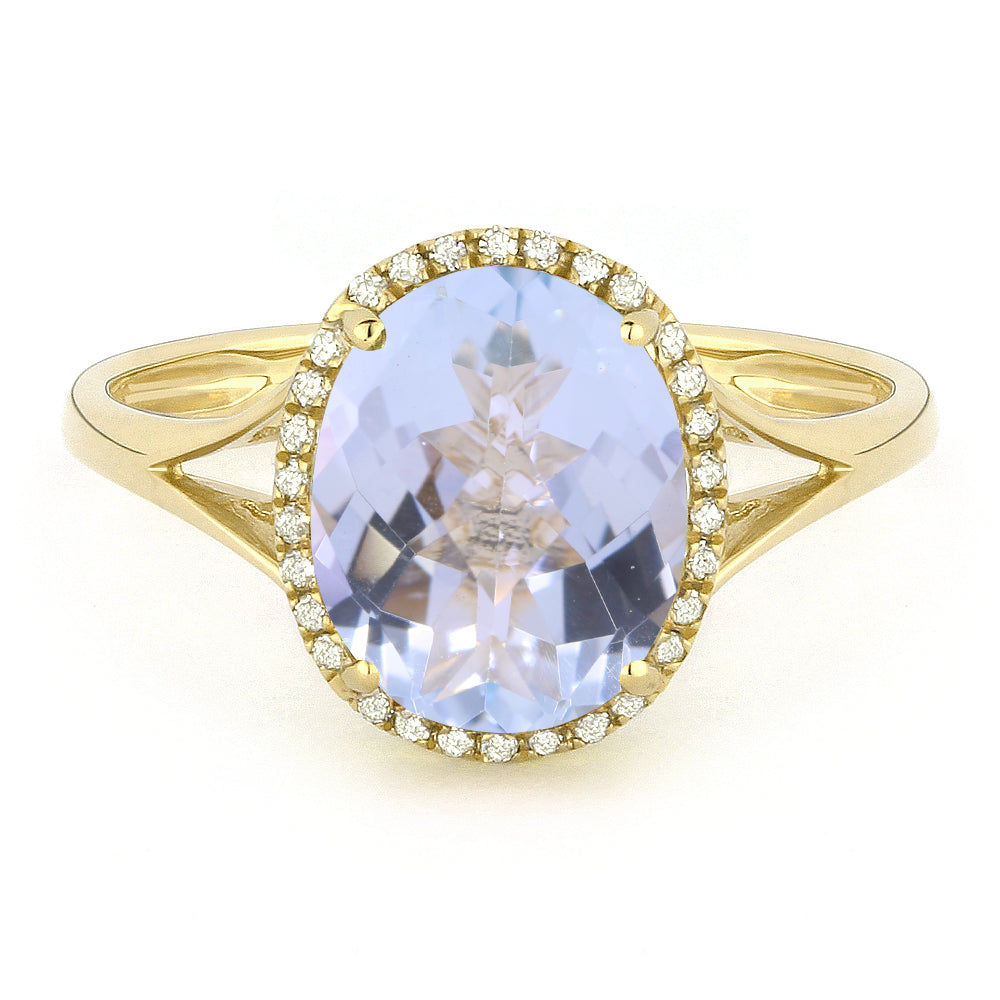 Beautiful Hand Crafted 14K Yellow Gold 8X10MM Aquamarine And Diamond Essentials Collection Ring