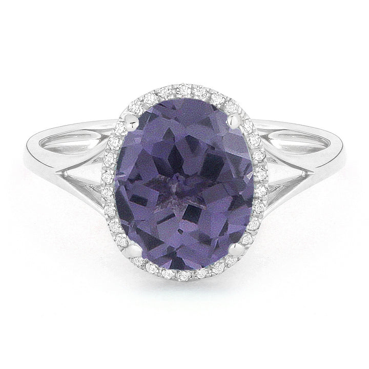 Beautiful Hand Crafted 14K White Gold 8X10MM Created Alexandrite And Diamond Essentials Collection Ring