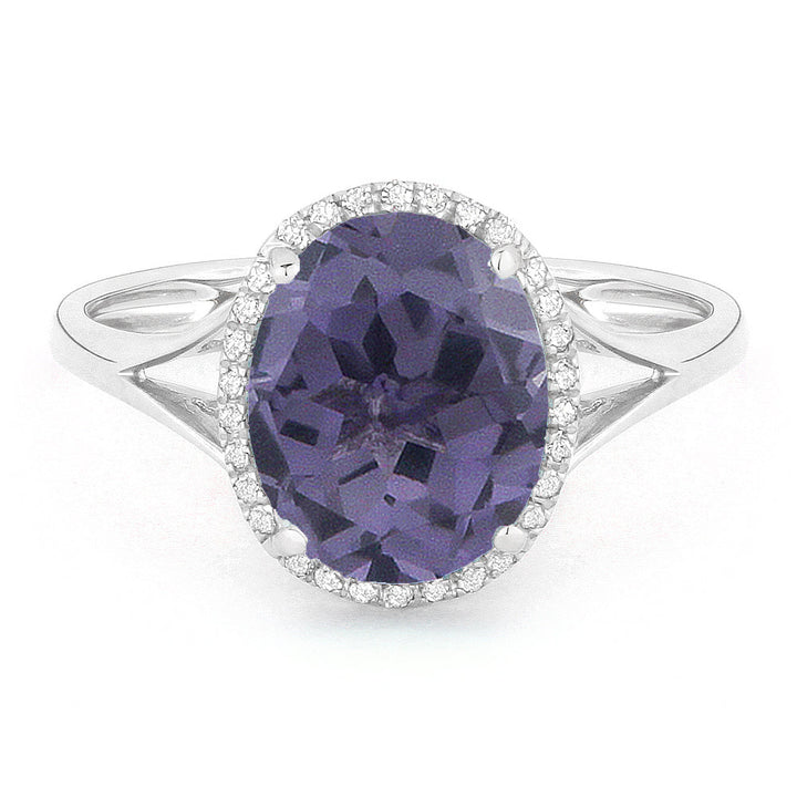 Beautiful Hand Crafted 14K White Gold 8X10MM Created Alexandrite And Diamond Essentials Collection Ring