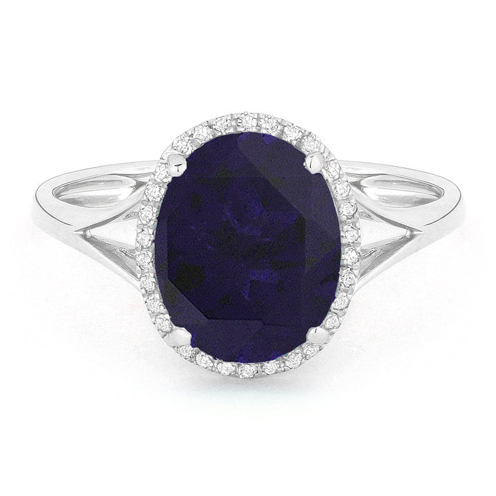 Beautiful Hand Crafted 14K White Gold 8X10MM Created Sapphire And Diamond Essentials Collection Ring