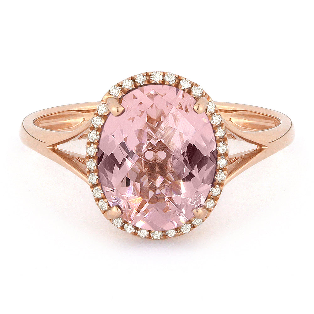 Beautiful Hand Crafted 14K Rose Gold 8X10MM Created Morganite And Diamond Essentials Collection Ring