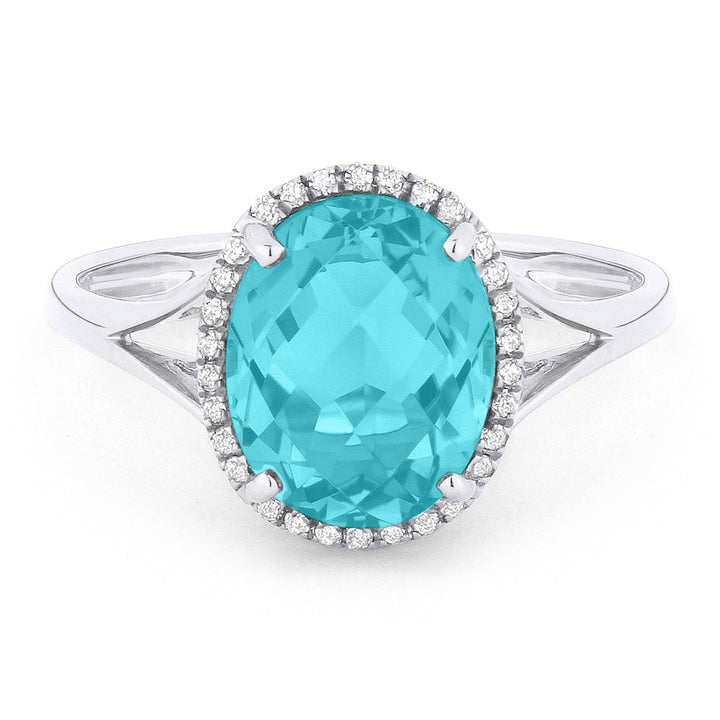 Beautiful Hand Crafted 14K White Gold 8X10MM Created Tourmaline Paraiba And Diamond Essentials Collection Ring