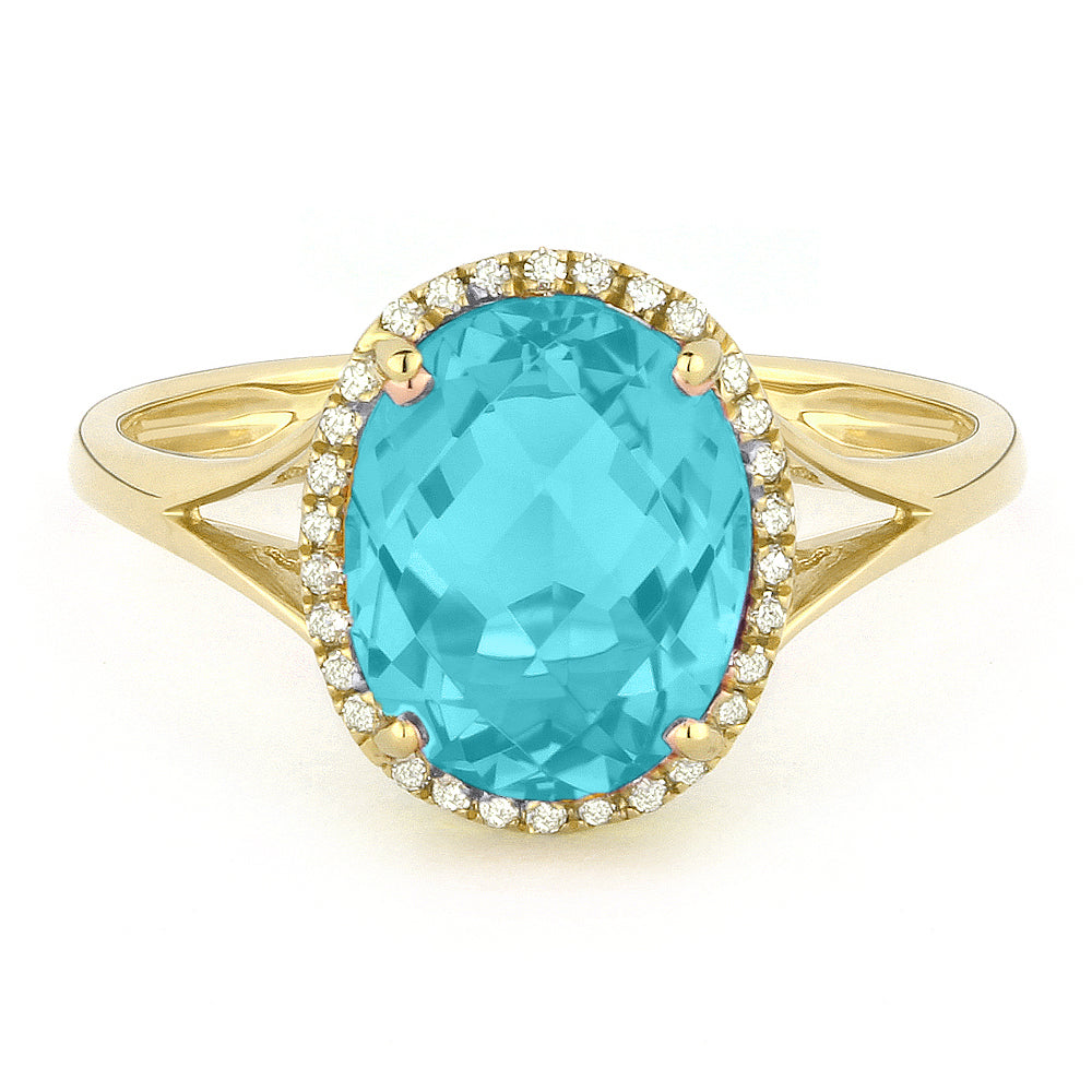 Beautiful Hand Crafted 14K Yellow Gold 8X10MM Created Tourmaline Paraiba And Diamond Essentials Collection Ring
