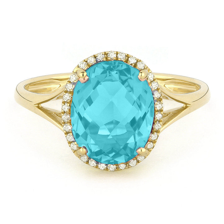Beautiful Hand Crafted 14K Yellow Gold 8X10MM Created Tourmaline Paraiba And Diamond Essentials Collection Ring
