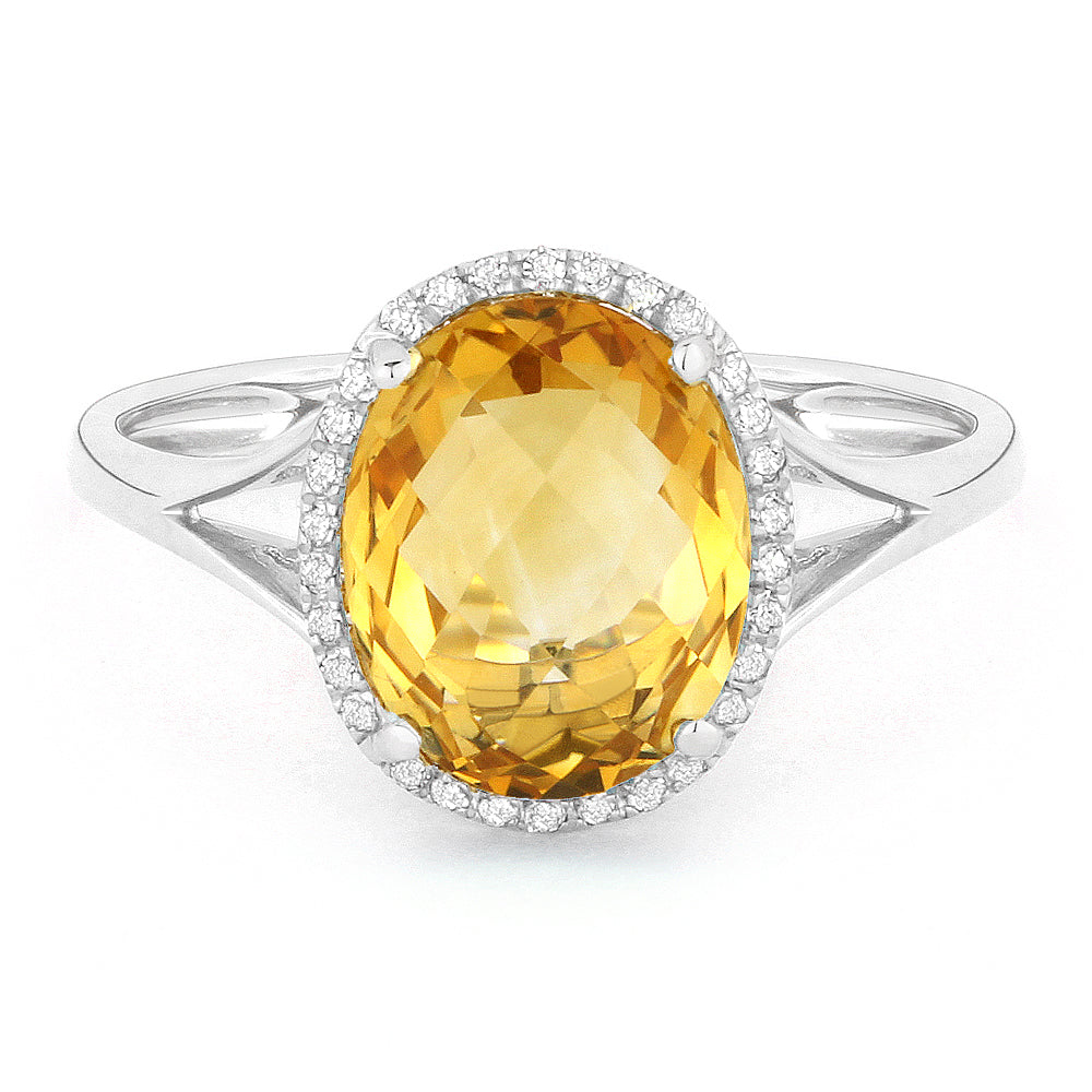 Beautiful Hand Crafted 14K White Gold 8X10MM Citrine And Diamond Essentials Collection Ring