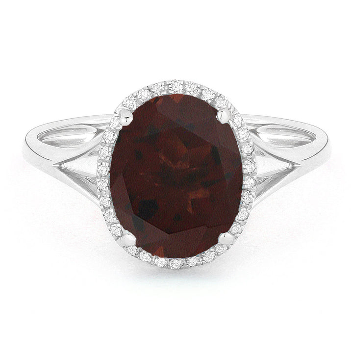 Beautiful Hand Crafted 14K White Gold 8X10MM Garnet And Diamond Essentials Collection Ring