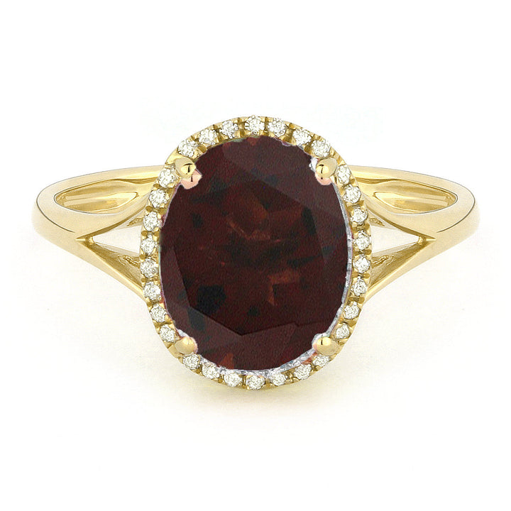 Beautiful Hand Crafted 14K Yellow Gold 8X10MM Garnet And Diamond Essentials Collection Ring