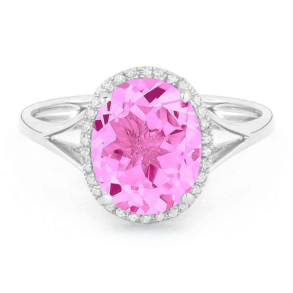 Beautiful Hand Crafted 14K White Gold 8X10MM Created Pink Sapphire And Diamond Essentials Collection Ring