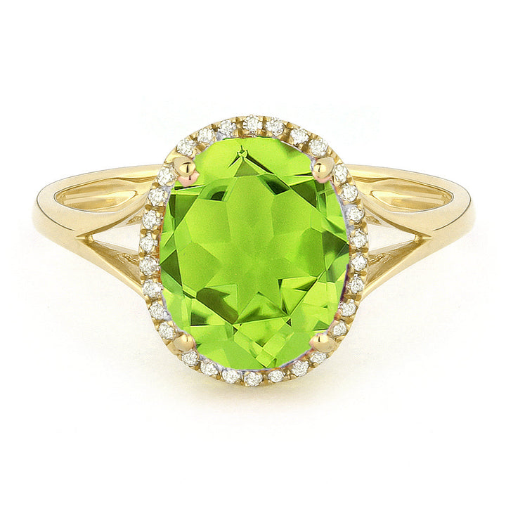 Beautiful Hand Crafted 14K Yellow Gold 8X10MM Peridot And Diamond Essentials Collection Ring