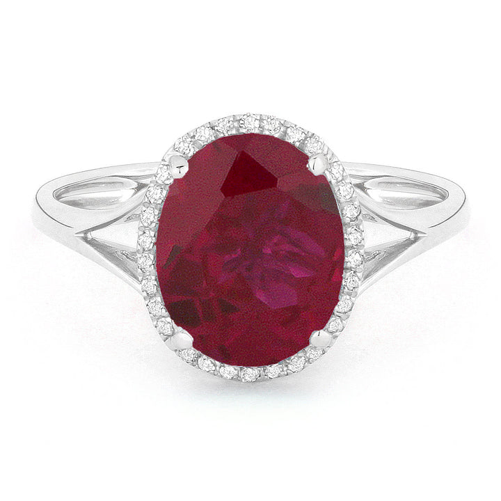 Beautiful Hand Crafted 14K White Gold 8X10MM Created Ruby And Diamond Essentials Collection Ring