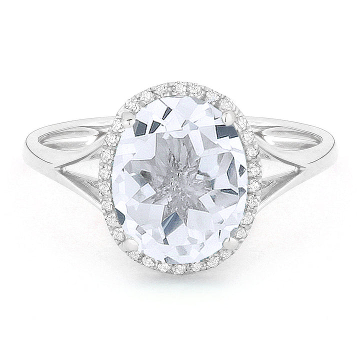 Beautiful Hand Crafted 14K White Gold 8X10MM White Topaz And Diamond Essentials Collection Ring