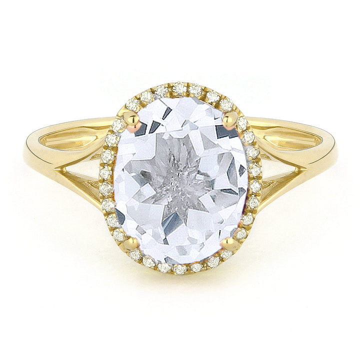 Beautiful Hand Crafted 14K Yellow Gold 8X10MM White Topaz And Diamond Essentials Collection Ring