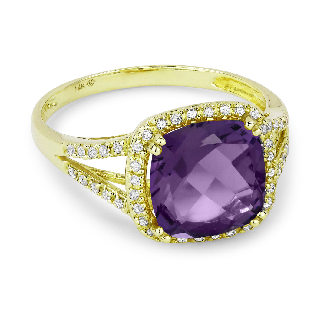 Beautiful Hand Crafted 14K Yellow Gold 9MM Amethyst And Diamond Eclectica Collection Ring